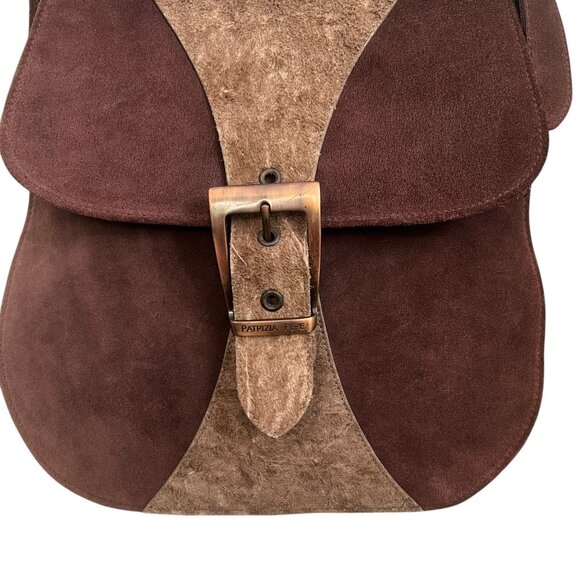 Patrizia Pepe Suede Leather Flap Buckle Crossbody Satchel‎ Brown Western Boho - Picture 4 of 16